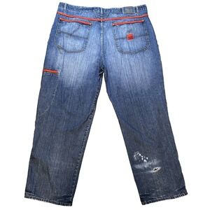 Vintage Marithe Francois Girbaud Baggy Wide Jeans 44M Red Trim‎ 90s Y2K Distress